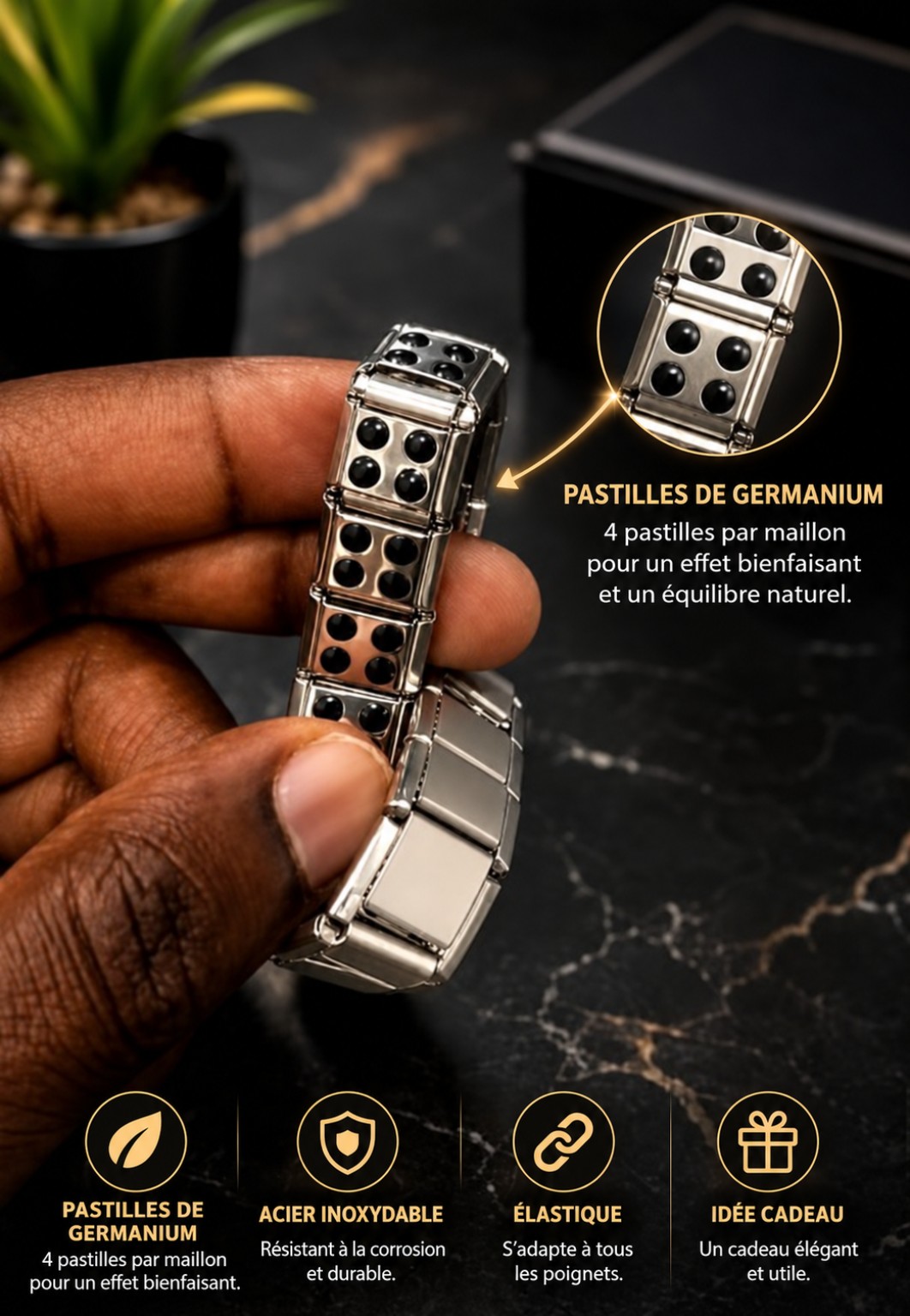 Les pastilles de germanium sont intégrées à l’intérieur des maillons.