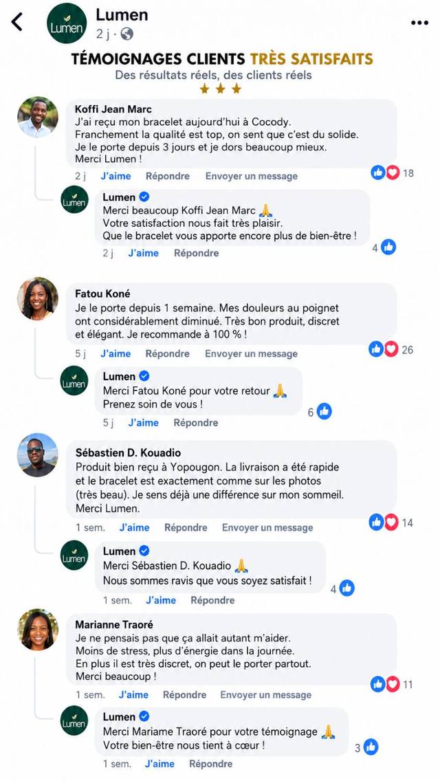 Commentaires de clients sous une publication Facebook