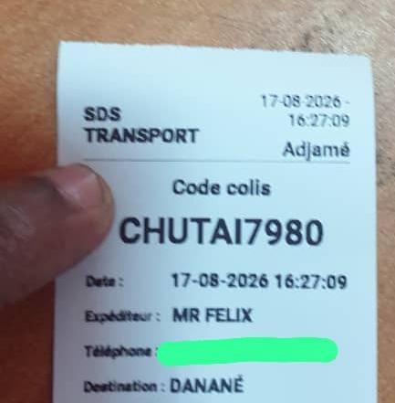 Récépissé SDS Transport — colis vers Danané