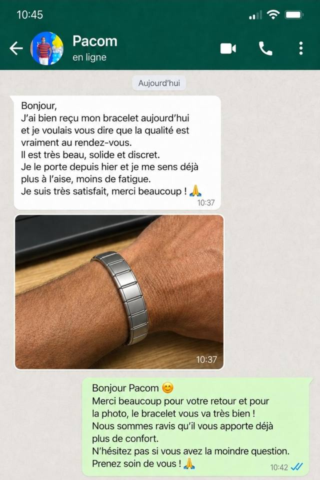 Conversation WhatsApp : Pacom confirme la réception de son bracelet